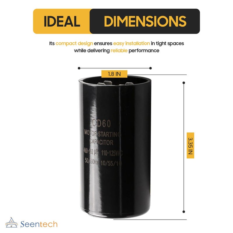 Seentech 460-552 uf/MFD 110-125 VAC ±20% CD60 Round Motor Start Capacitor 50/60 Hz AC Electric Motor Universal Fit for AC Motor Run or Fan Start and Cool or Heat Pump Air Conditioner - Image 4